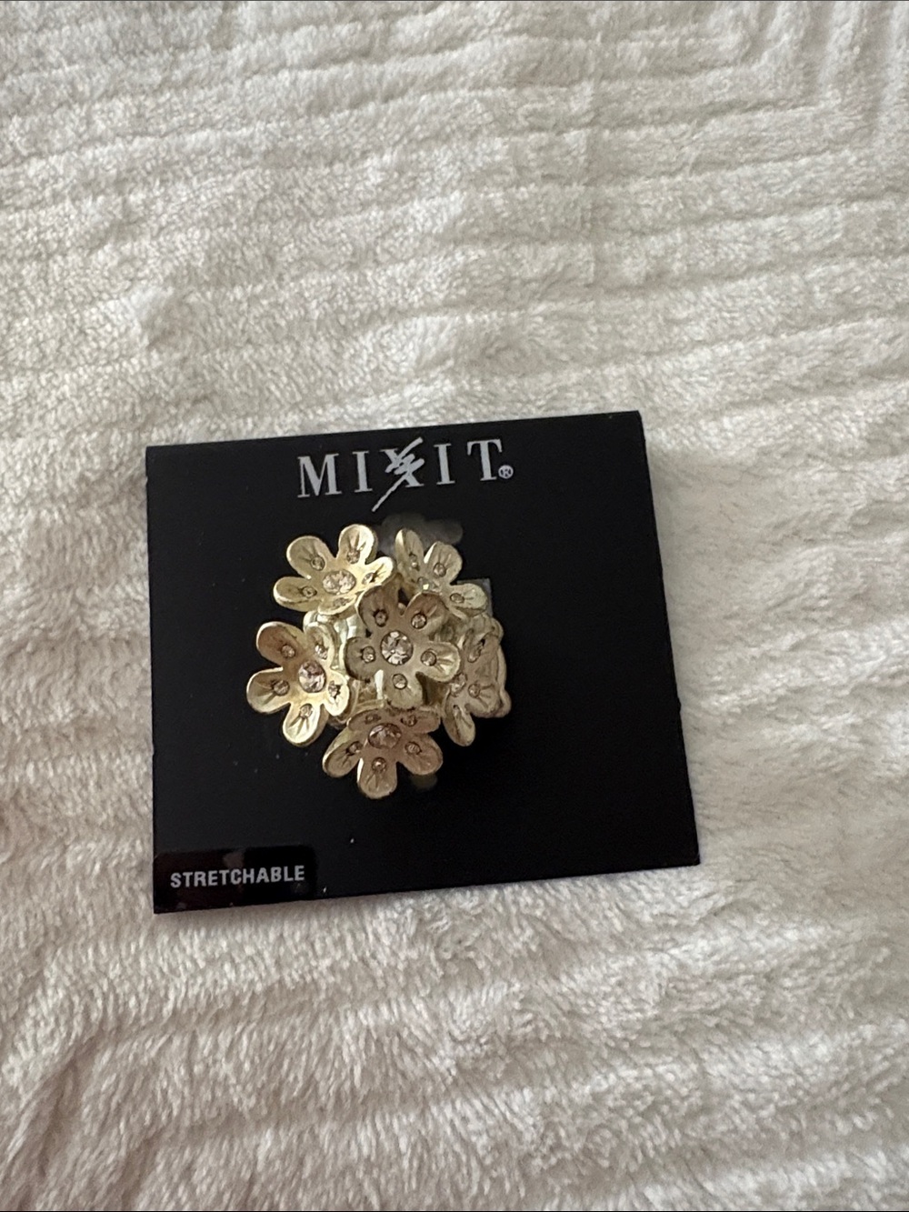 Mixit Gold Floral Stretch Ring with Crystal Accents